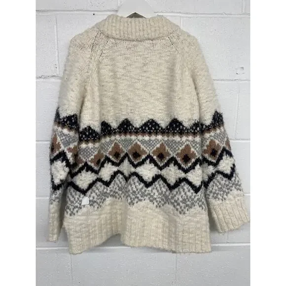 Vanessa Bruno Sz L Cream Vivi Fair Isle Nordic Oversized Wool Cardigan Sweater - Picture 6 of 6